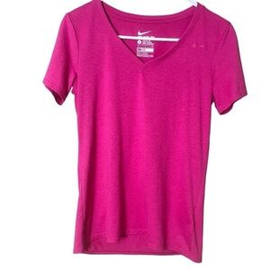 Women’s Pink Nike Athletic Cut V Neck Tee Shirt DRI-FIT Size Small